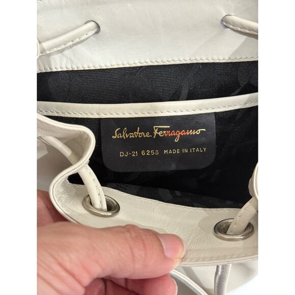 Salvatore Ferragamo Leather Small School Drawstring Backpack White / Silver - Picture 12 of 15